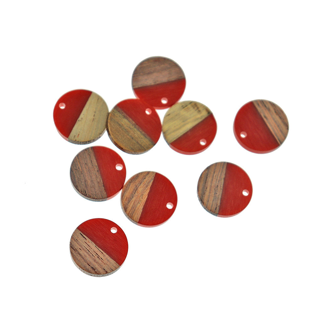 4 Round Natural Wood and Resin Charms - Choose Your Color - 18mm