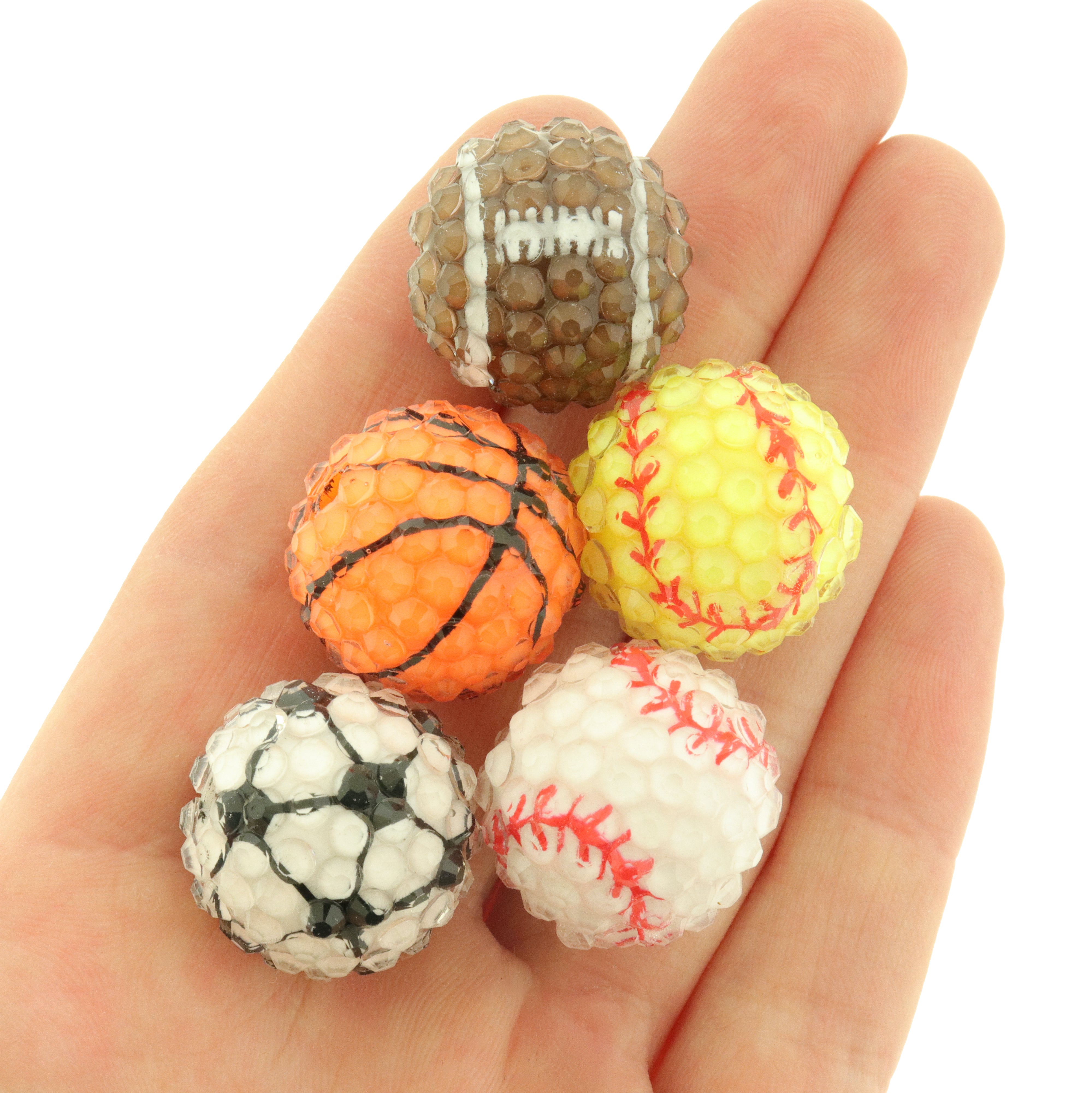 4 Round Sports Beads with CZs - 20mm - Choose Your Sport!