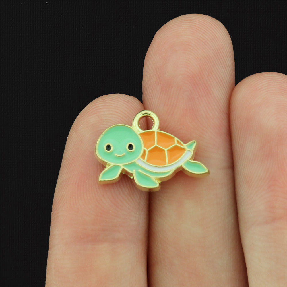 4 Sea Turtle Gold Tone Enamel Charms - E352