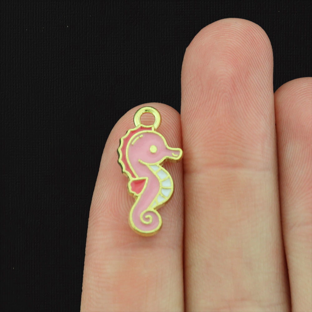 4 Seahorse Gold Tone Enamel Charms - E307
