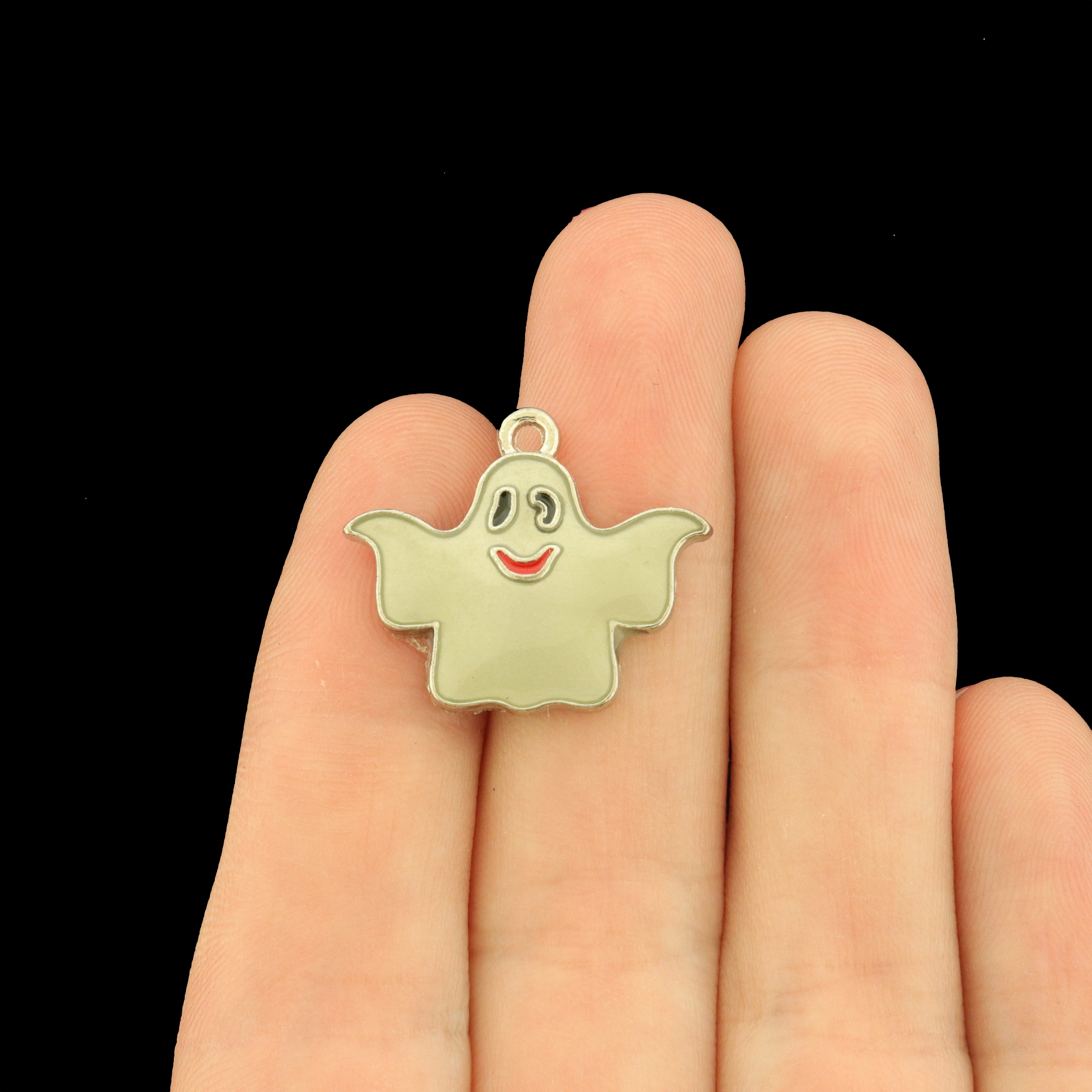 4 Smiling Ghost Enamel Charms - Glow in the Dark - E672