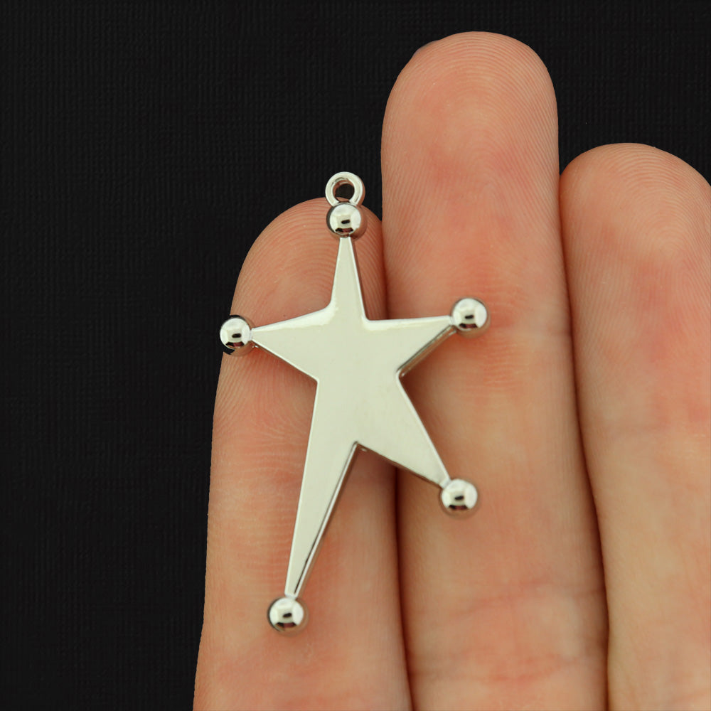 4 Star Antique Silver Tone Charms 2 Sided - SC493