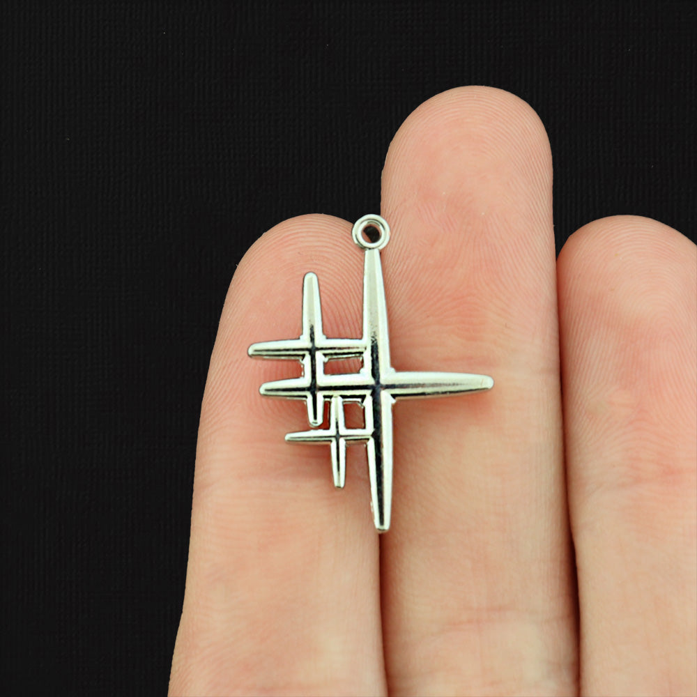 4 Star with Inset Rhinestone Antique Silver Tone Charms - SC150