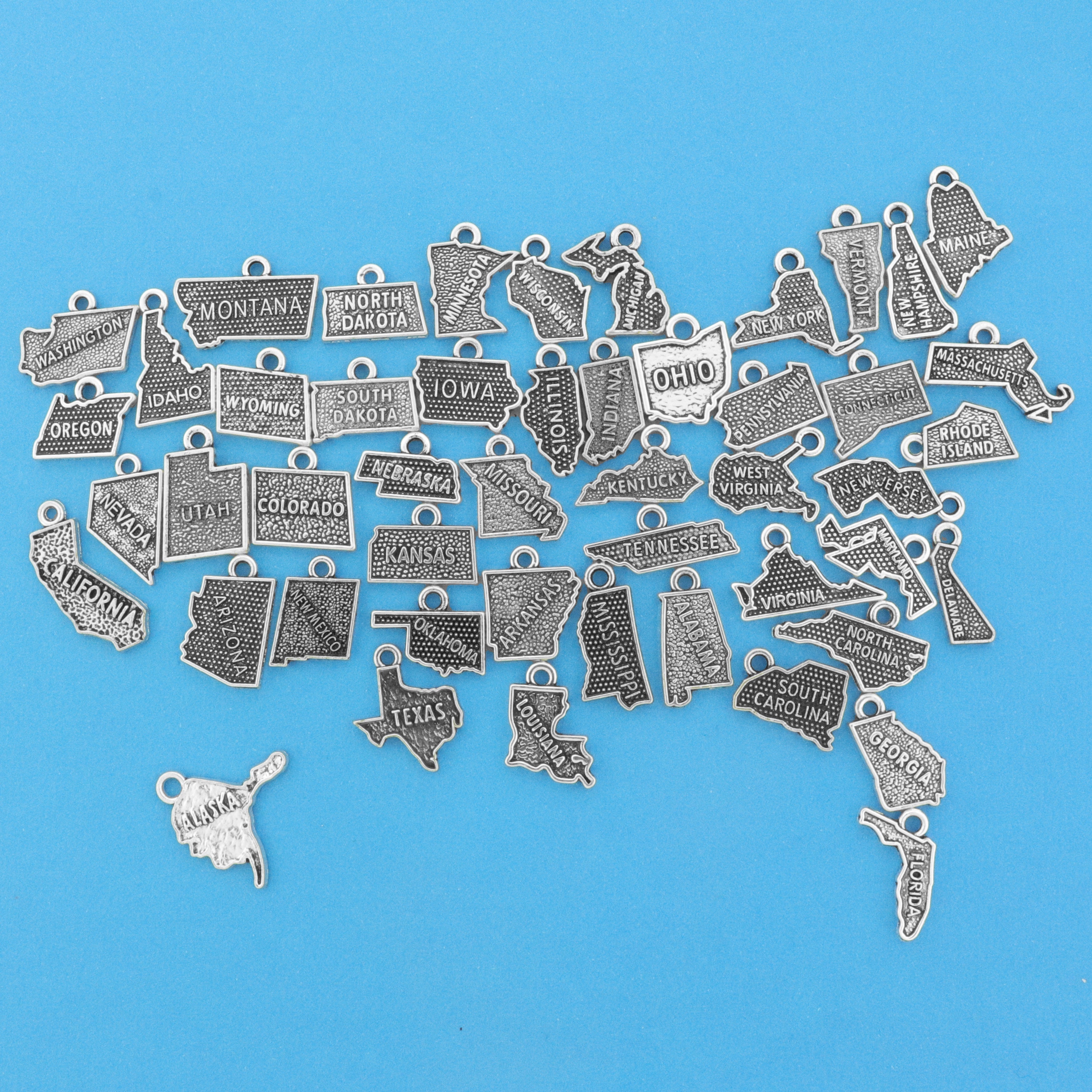 4 State Antique Silver Tone Charms - Choose Your State!