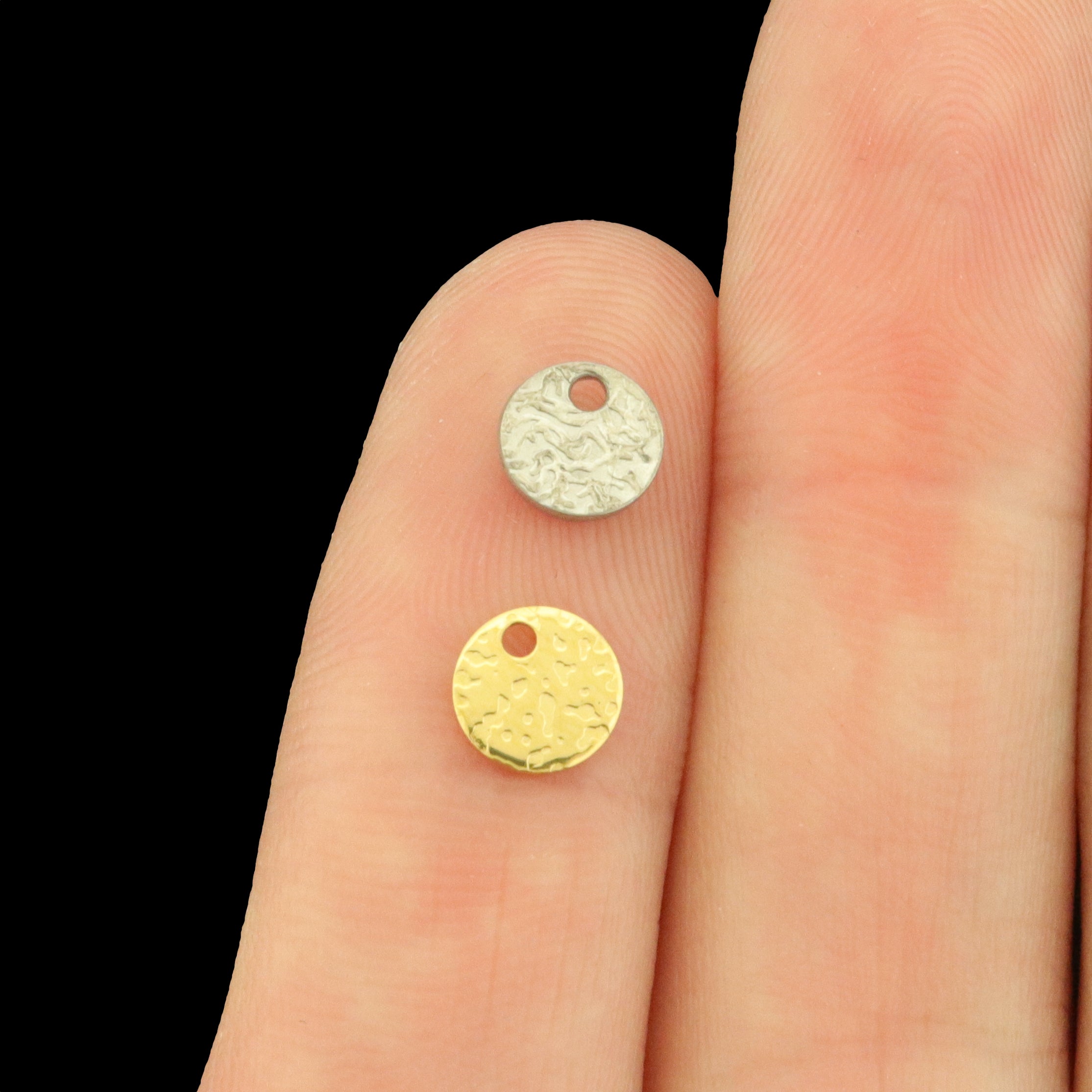 4 Textured Round Stainless Steel Charms 2 Sided - Choose Your Tone!