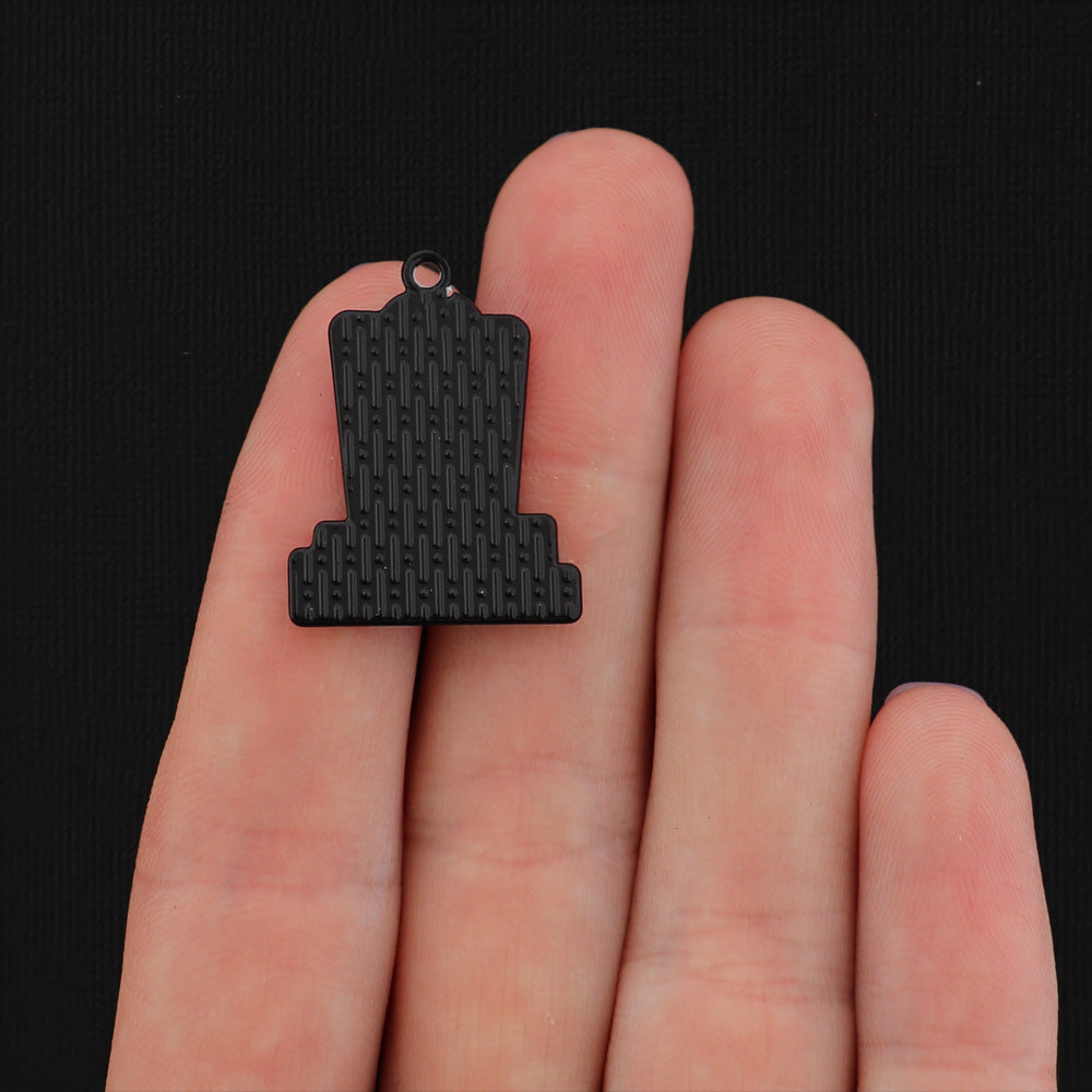 4 Tombstone Black Tone Enamel Charms - E071