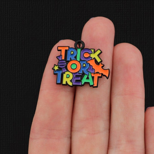 4 Trick or Treat Black Tone Enamel Charms - E069