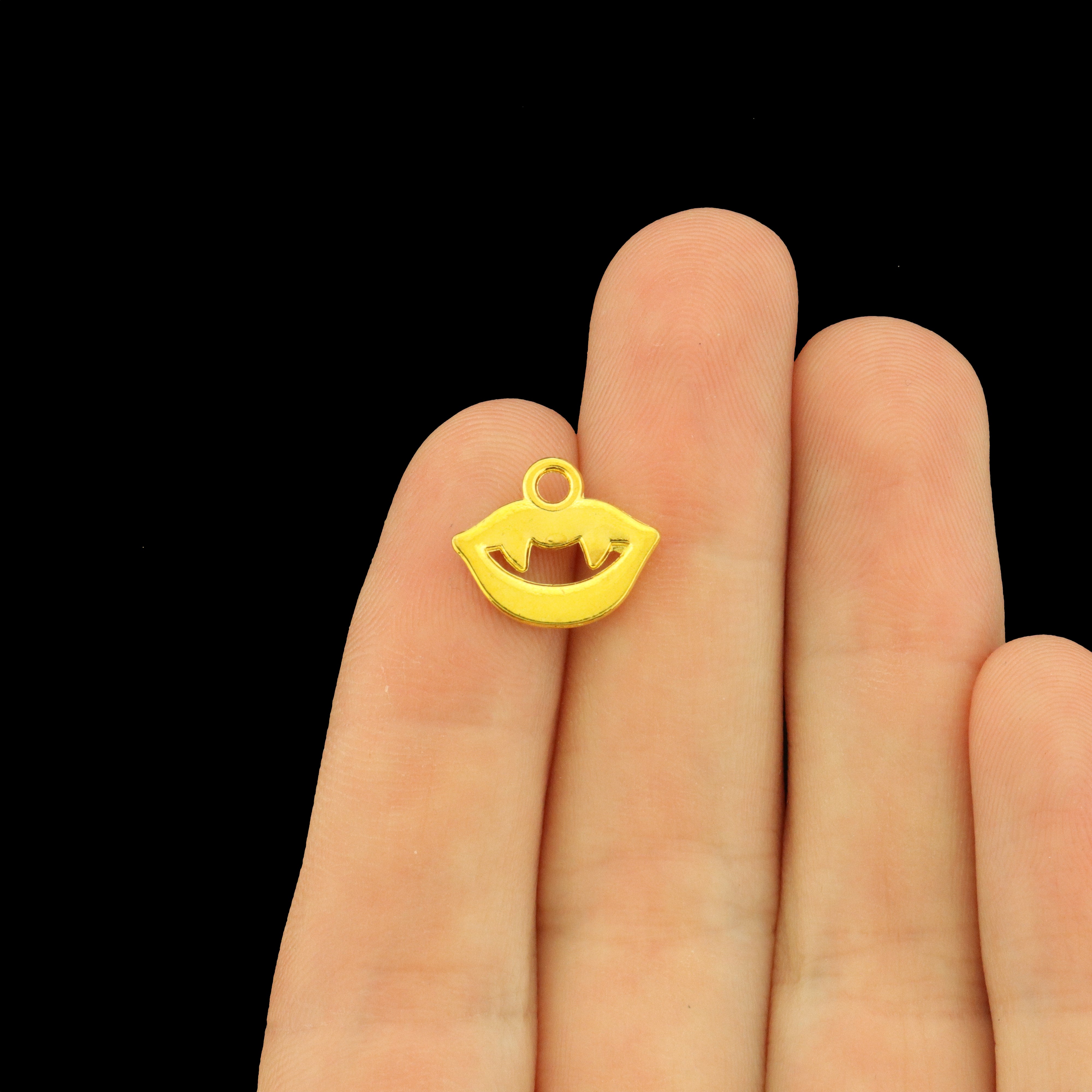 4 Vampire Teeth Gold Tone Enamel Charms - E268