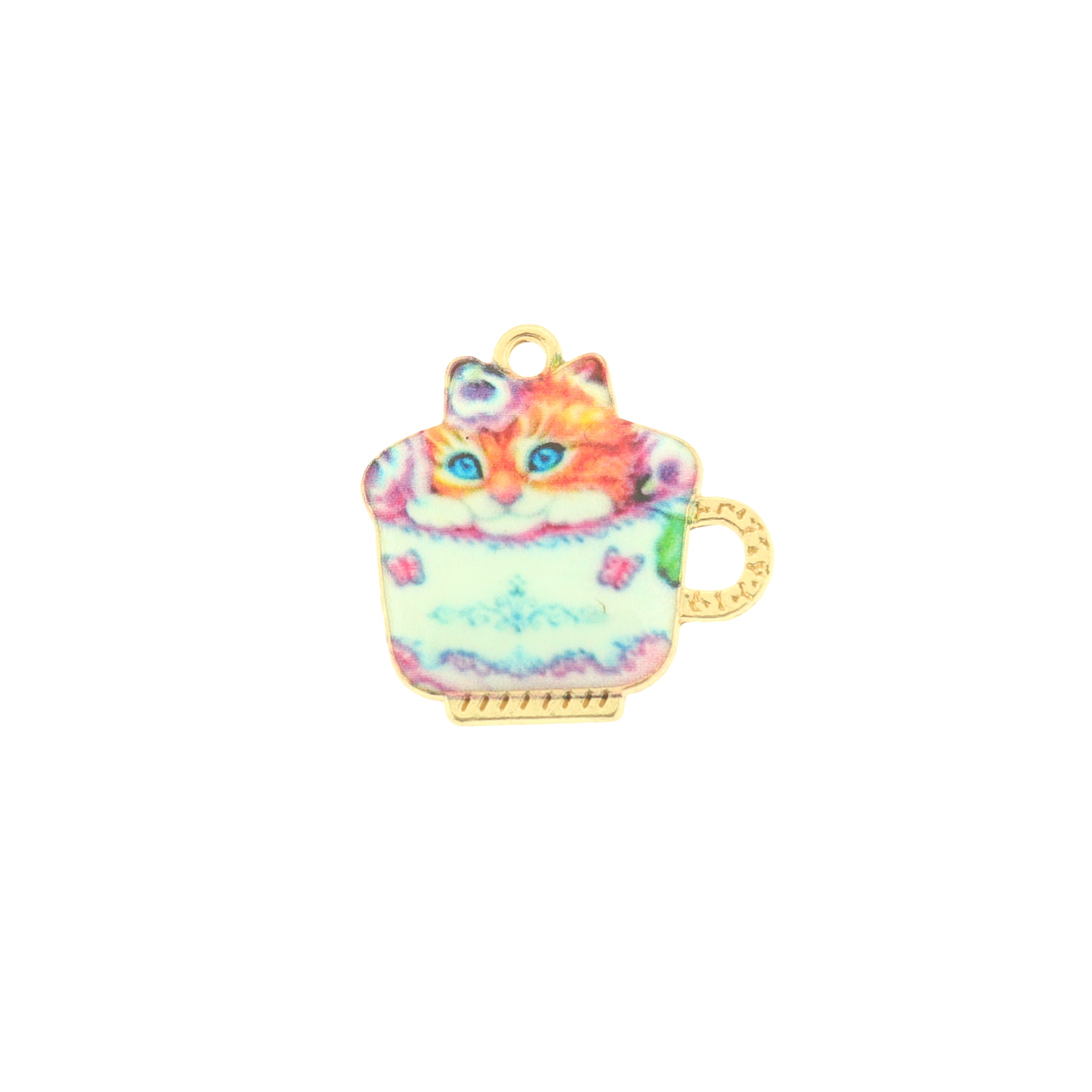 4 White Cat Gold Tone Enamel Charms - E1001