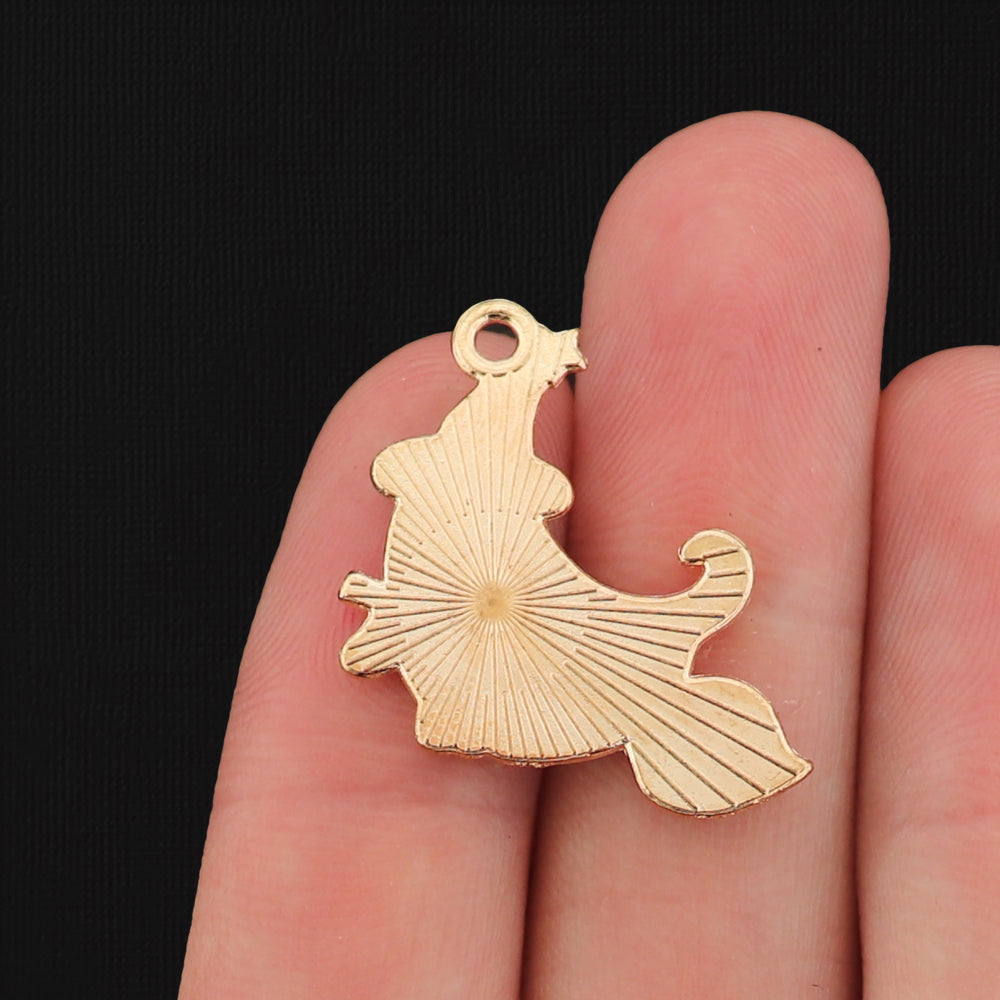 4 Witch Ghost with Broom and Pumpkin Candy Basket Gold Tone Enamel Charms - E037