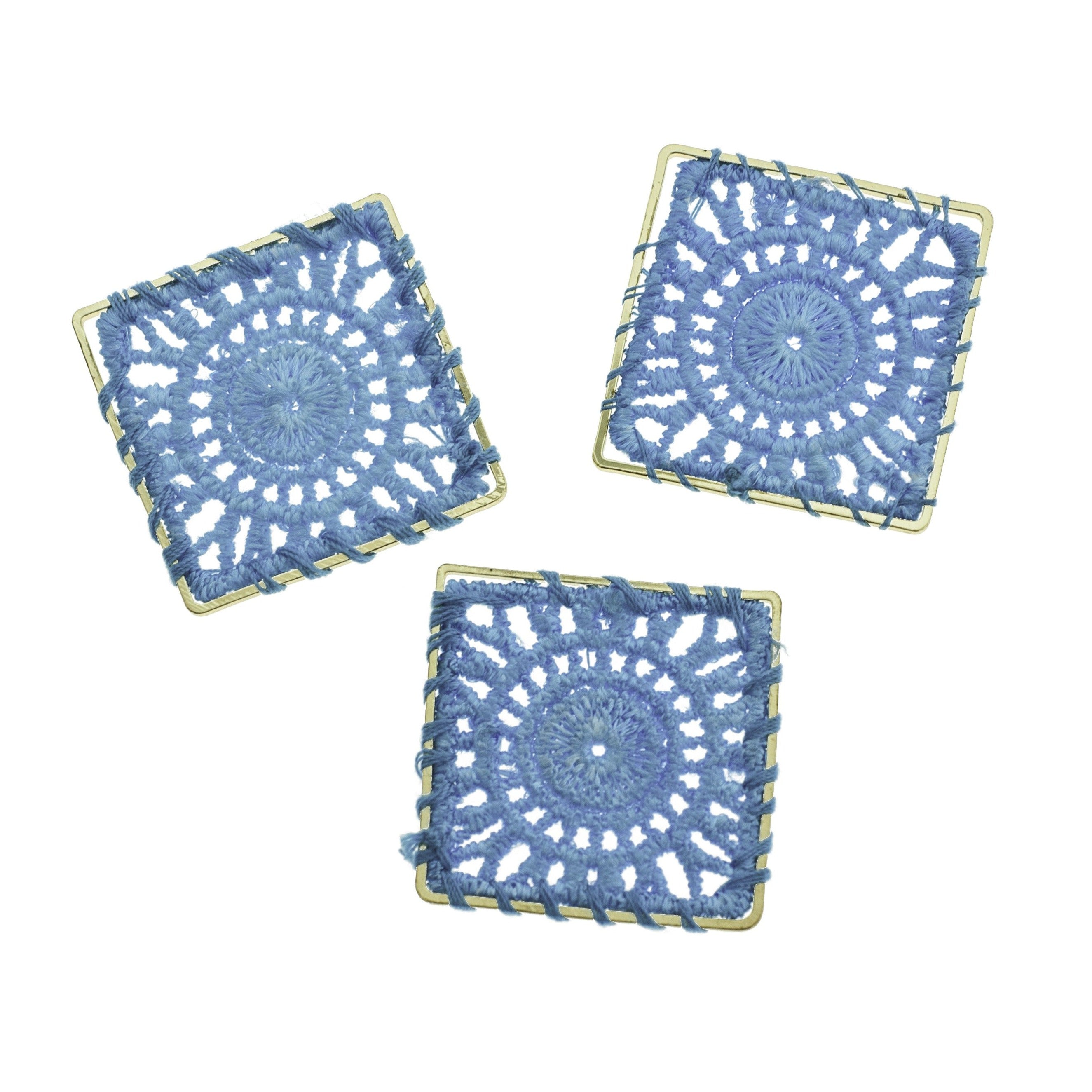 4 Woven Lace Square Gold Tone Pendants - Choose Your Color!