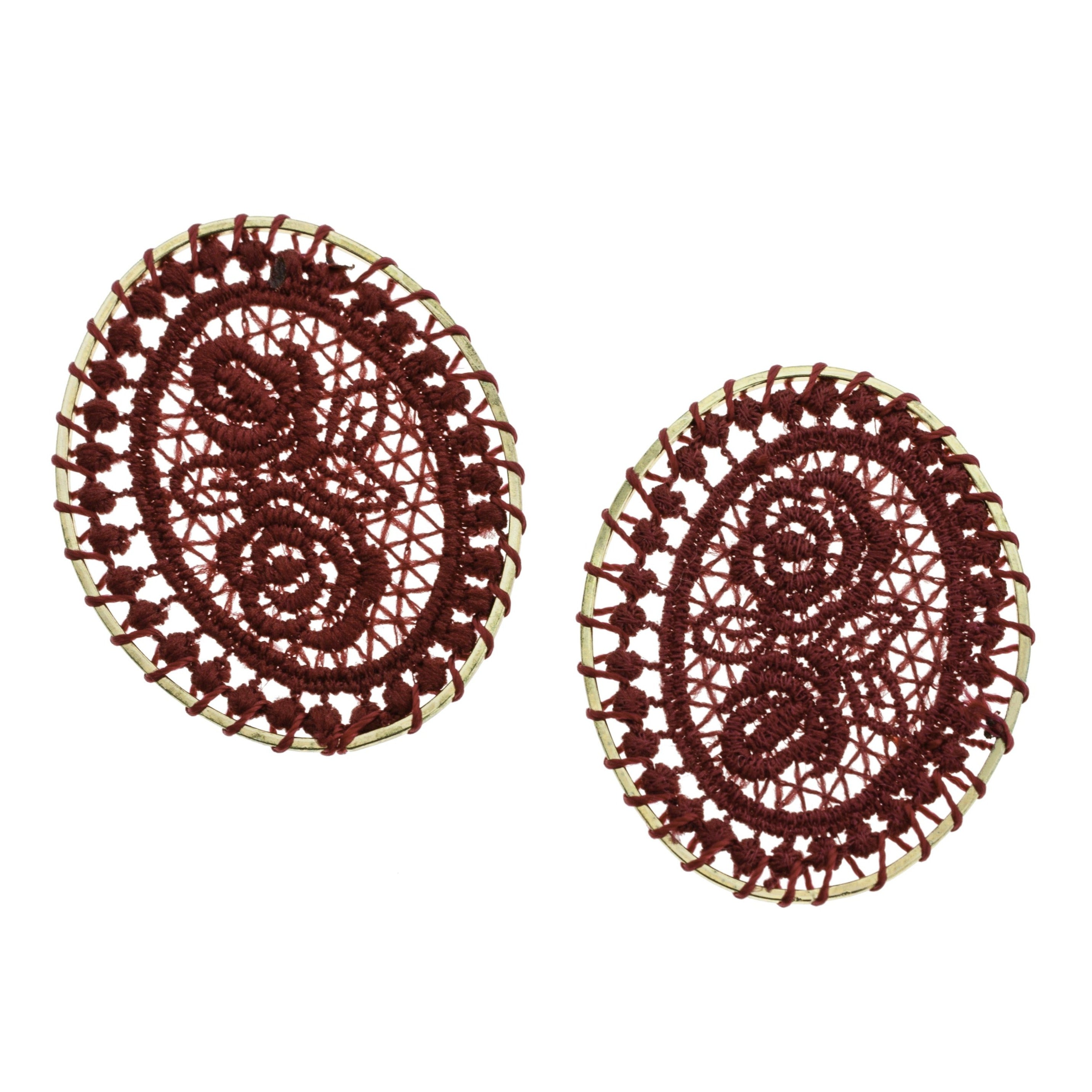 4 Woven Rose Lace Oval Gold Tone Pendants - Choose Your Color!