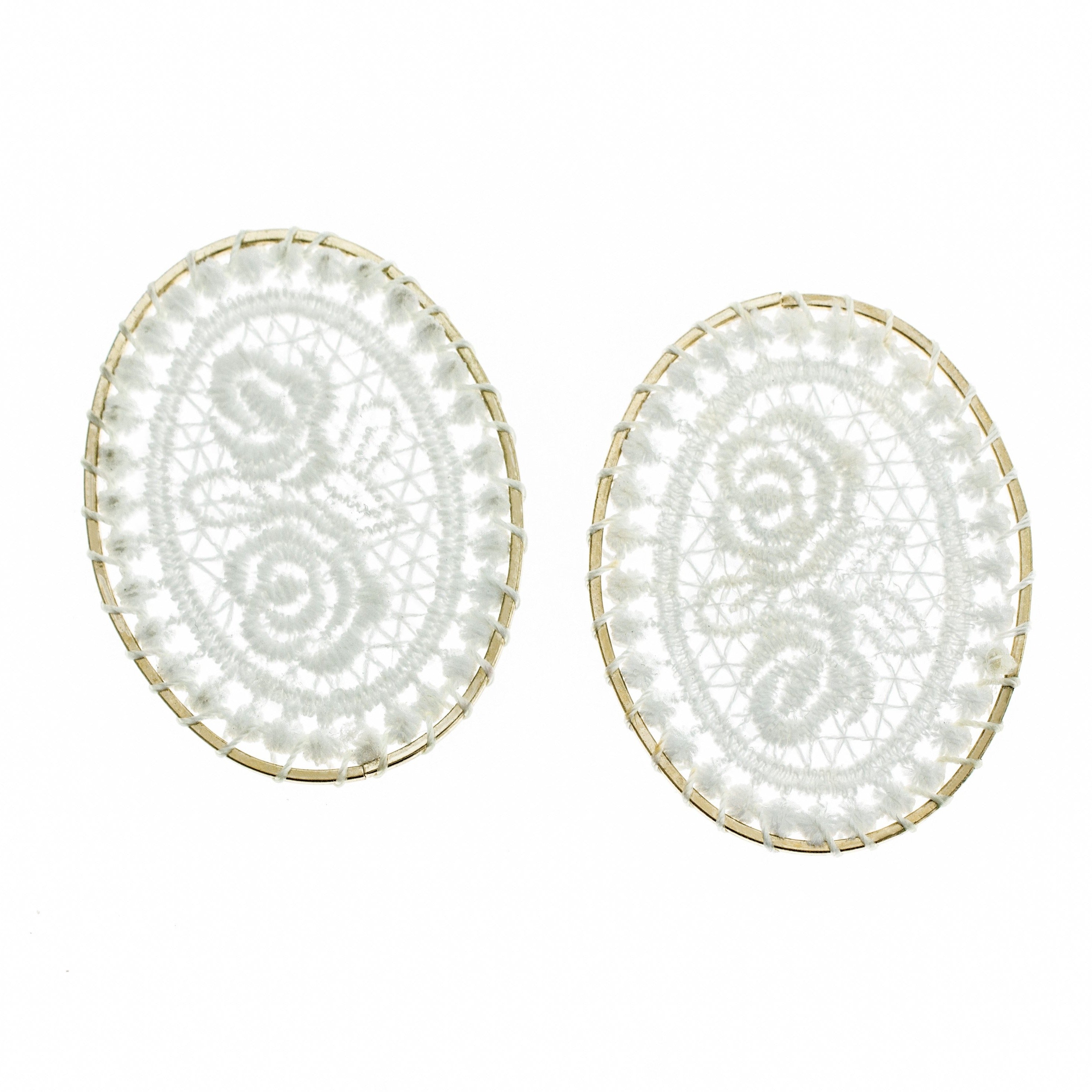 4 Woven Rose Lace Oval Gold Tone Pendants - Choose Your Color!