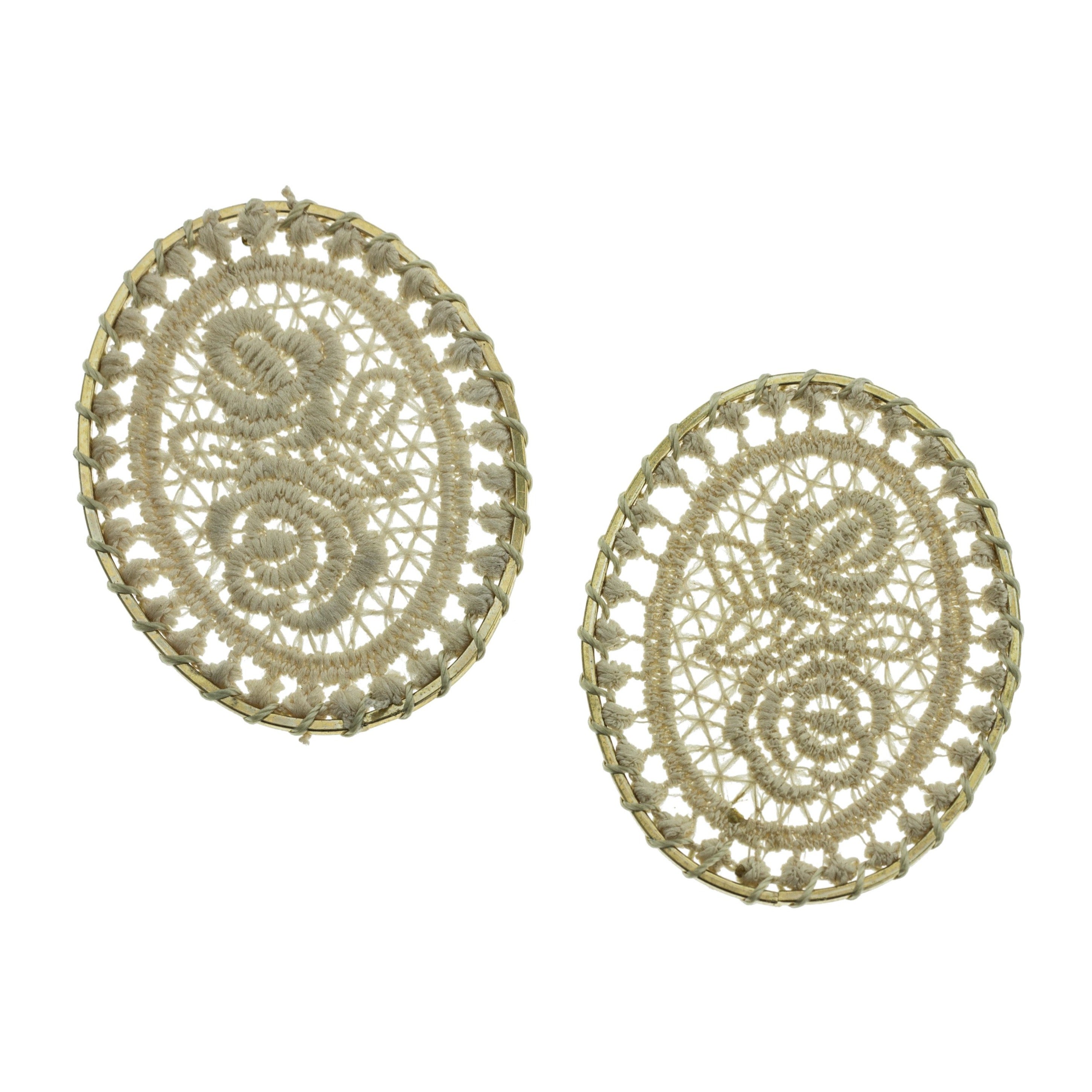 4 Woven Rose Lace Oval Gold Tone Pendants - Choose Your Color!