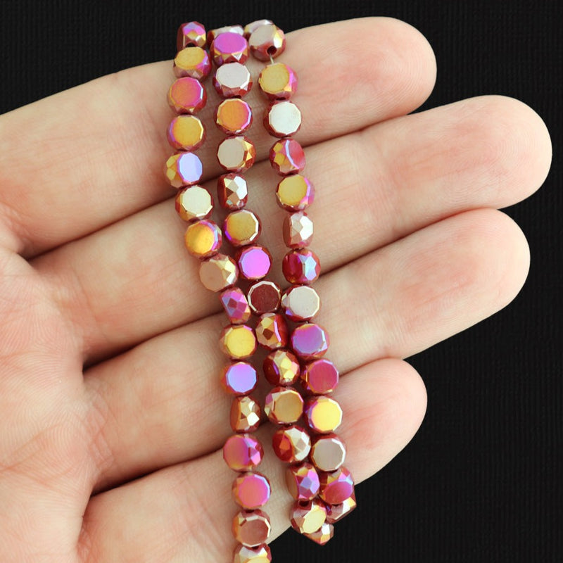 Faceted Flat Round Glass Beads - 6mm x 5.5mm - Electroplated - 1 Strand 98 Beads - Choose Your Color!