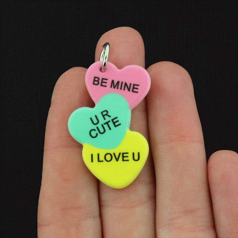 Candy Heart Message Resin Charms - K701