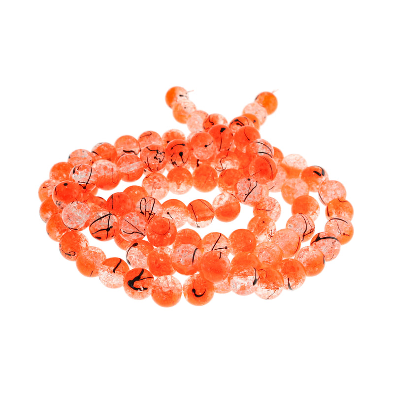 Round Glass Beads - 10mm - Marble and Crackle Designs - 1 Strand 85 Beads - Choose Your Color!