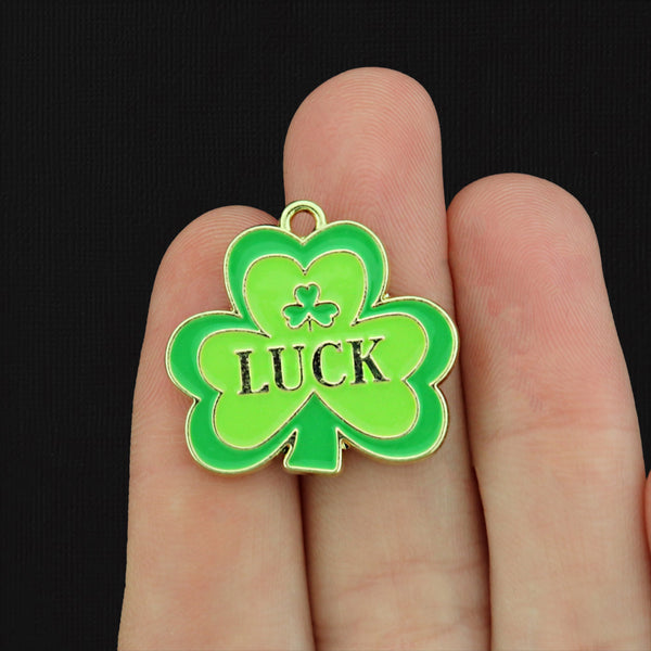 2 Luck Clover Gold Tone Enamel Charms - E191