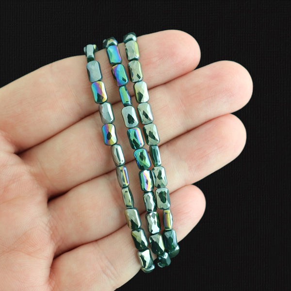 Faceted Rectangle Glass Beads 7mm x 4mm - Electroplated Slate Grey - 1 Strand 80 Beads - BD922