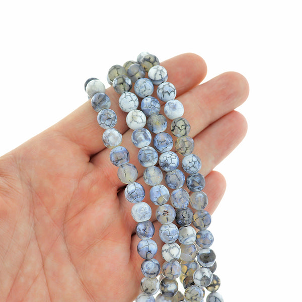 Round Natural Fire Agate Beads 8mm - Grey Vein - 1 Strand 47 Beads - BD2475