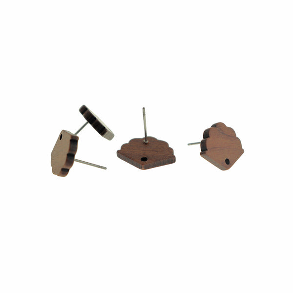 Wood Zinc Alloy Earrings - Fan Studs - 17mm x 14mm - 2 Pieces 1 Pair - ER636