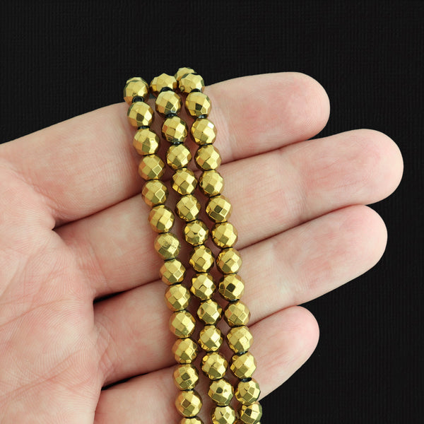 Faceted Synthetic Hematite Beads 6mm - Gold - 1 Strand Beads - BD1723