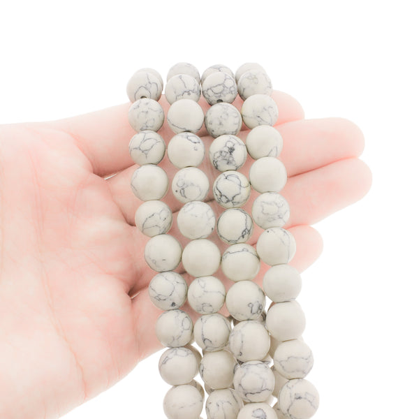Round Glass Beads 10mm - Grey Marble - 1 Strand 42 Beads - BD2762