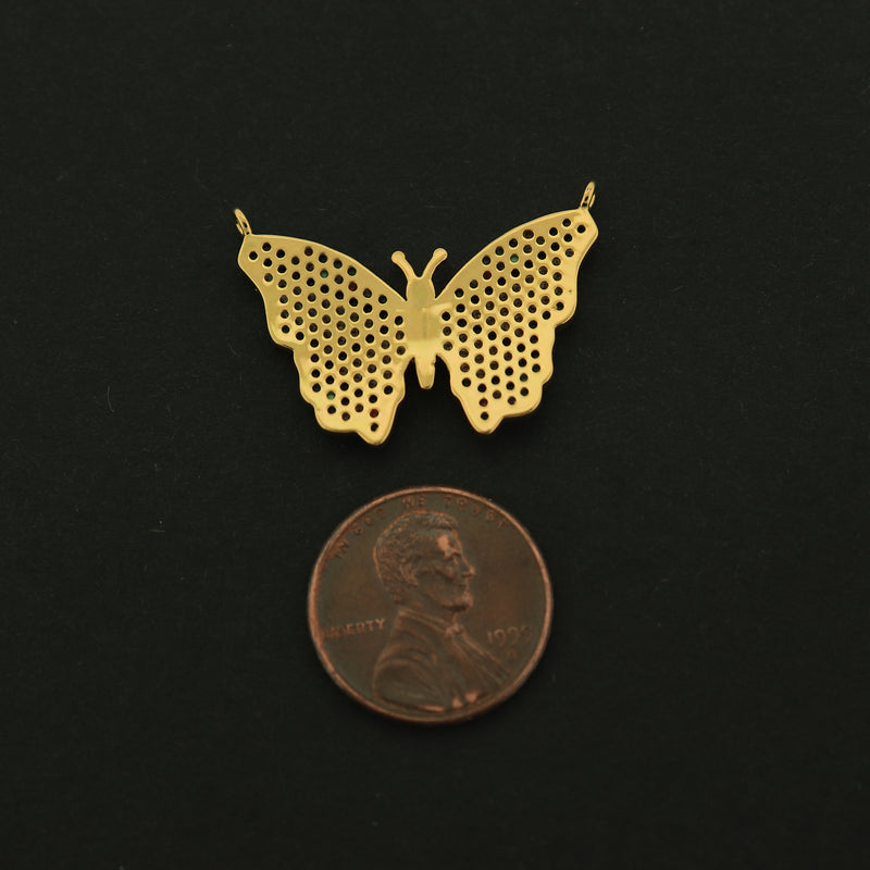 18k Butterfly Connector Charm - Insect Pendant - 18k Gold Plated - GLD451