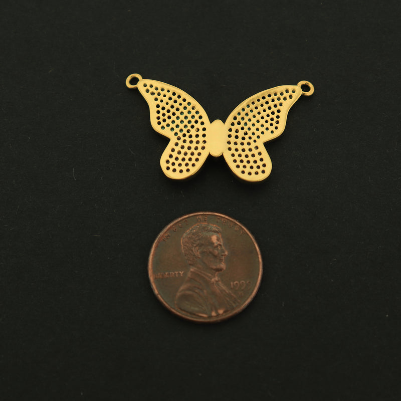 18k Butterfly Connector Charm - Insect Pendant - 18k Gold Plated - GLD452