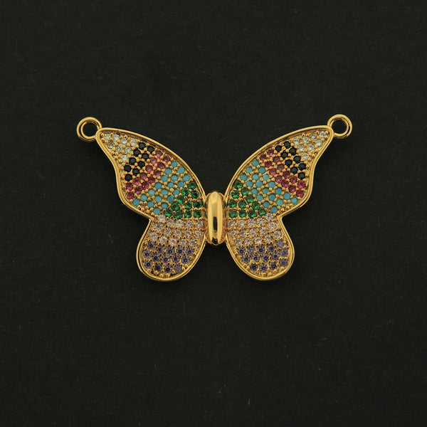 18k Butterfly Connector Charm - Insect Pendant - 18k Gold Plated - GLD452