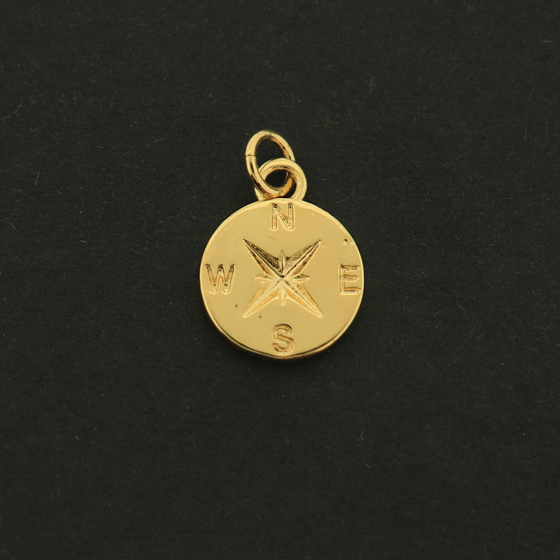 18k Compass Charm - Travel Pendant - 18k Gold Plated - GLD453