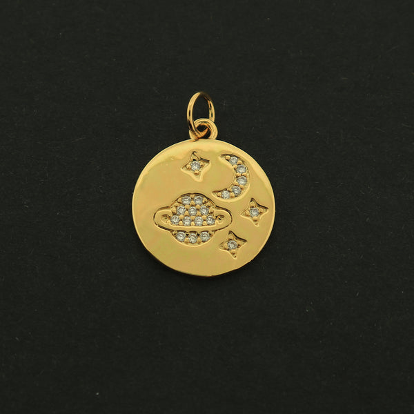 18k Planet Charm - Galaxy Pendant - 18k Gold Plated - GLD454