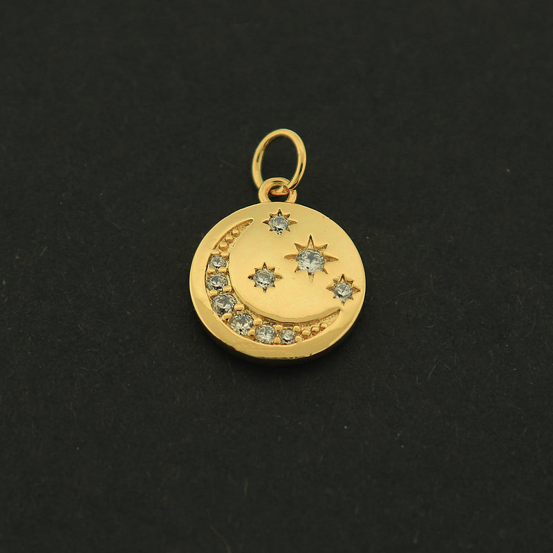 18k Moon and Star Charm - Celestial Pendant - 18k Gold Plated - GLD455