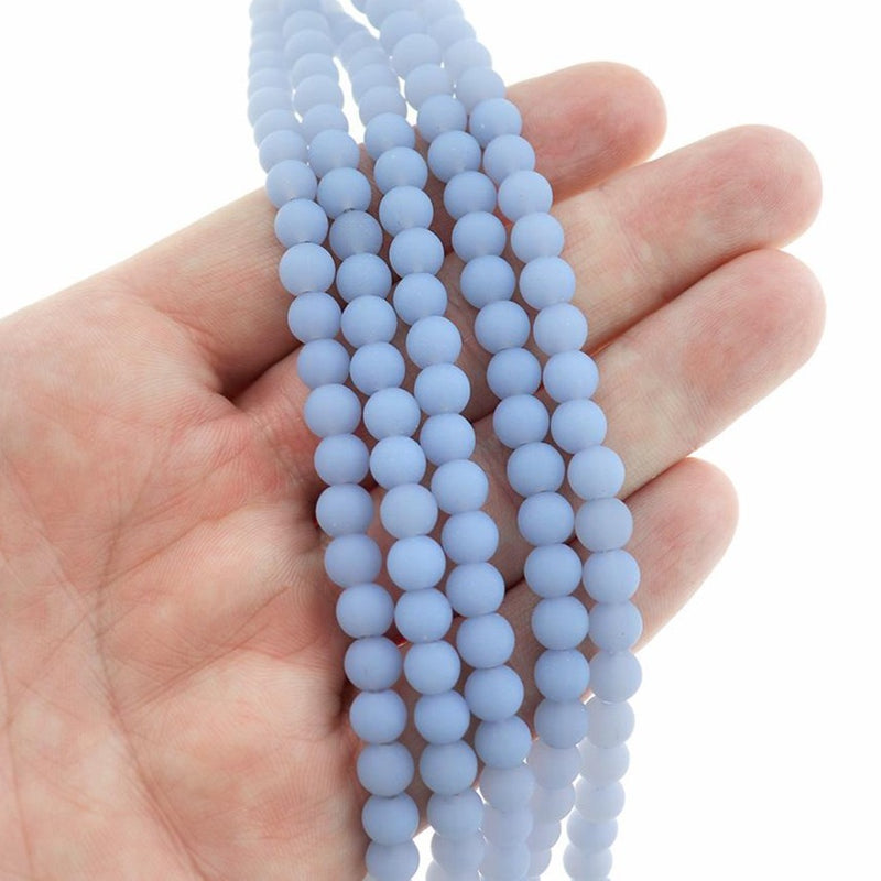 Perles rondes en verre de mer de culture 6 mm - Bleu sarcelle - 1 rang 32 perles - U235