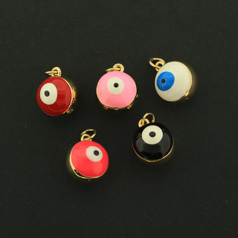 18k Gold Evil Eye Charm - Real Bell Sound - 18k Gold Plated - Choose Your Color