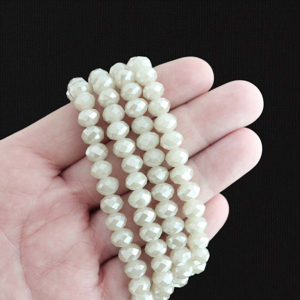 Faceted Glass Beads 8mm x 6mm - Linen - 1 Strand 72 Beads - BD2780