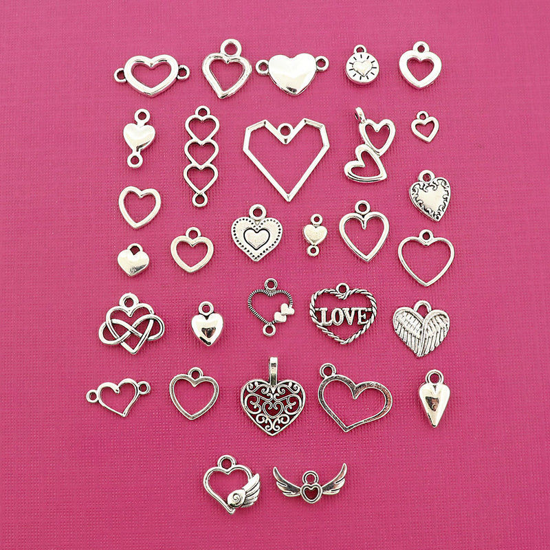 Valentines Day Charm Collection Antique Silver Tone 30 Different Charms - COL412H
