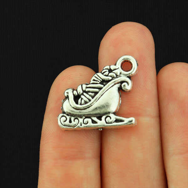 6 Santa Sleigh Antique Silver Tone Charms - XC032