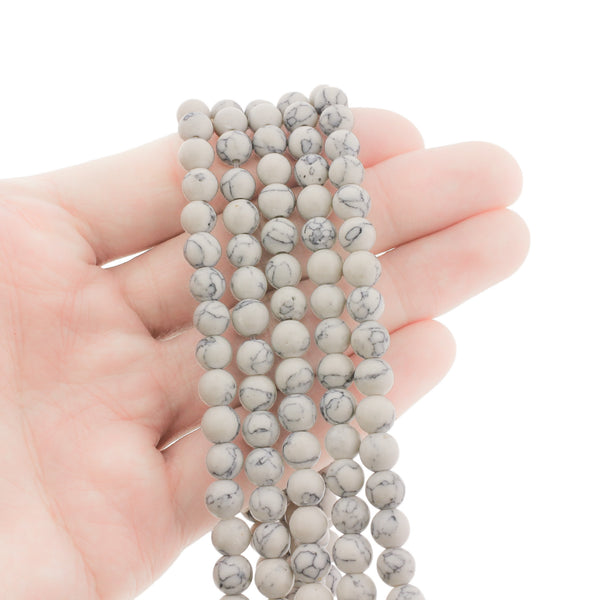 Round Glass Beads 6mm - Grey Marble - 1 Strand 66 Beads - BD2761