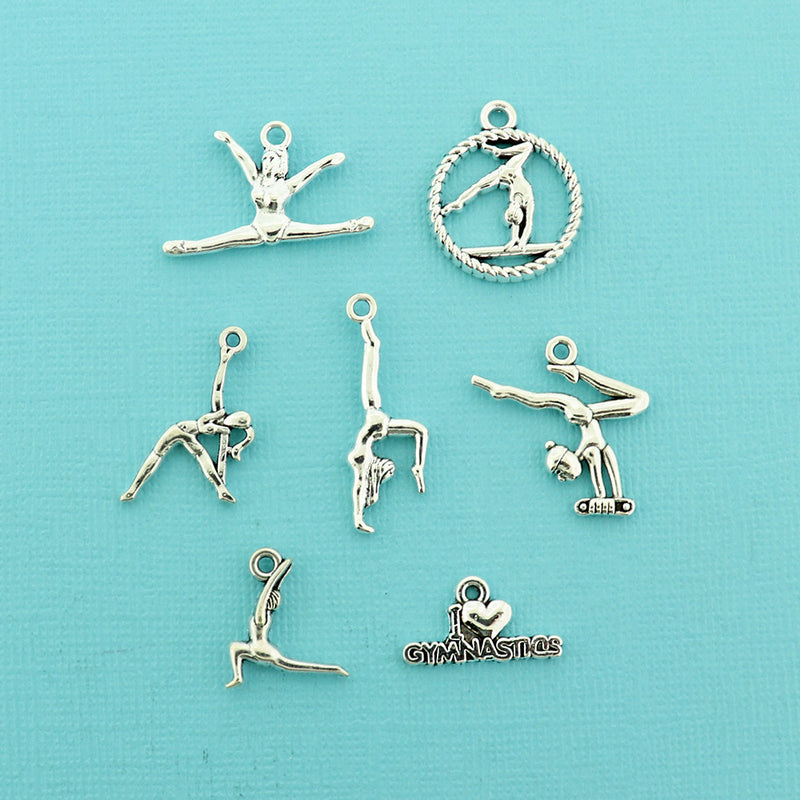 Gymnastics Charm Collection Antique Silver Tone 7 Different Charms - COL416H