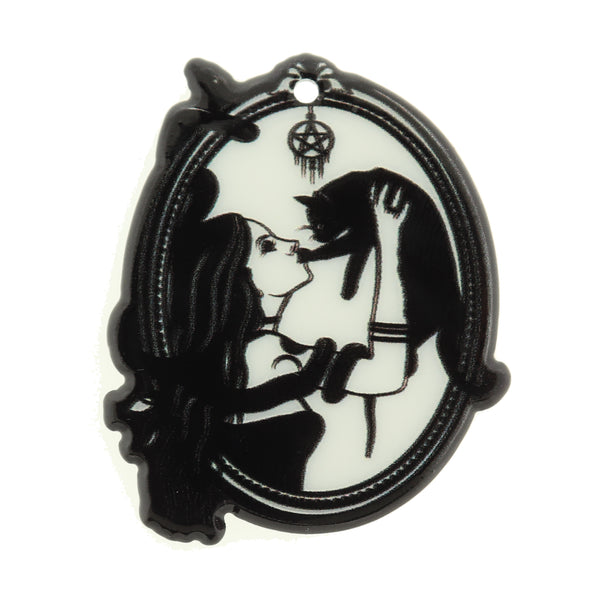 2 Witchy Lady with Cat Acrylic Charms 2 Sided - K193
