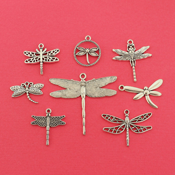 Dragonfly Charm Collection Antique Silver Tone 8 Different Charms - COL402H