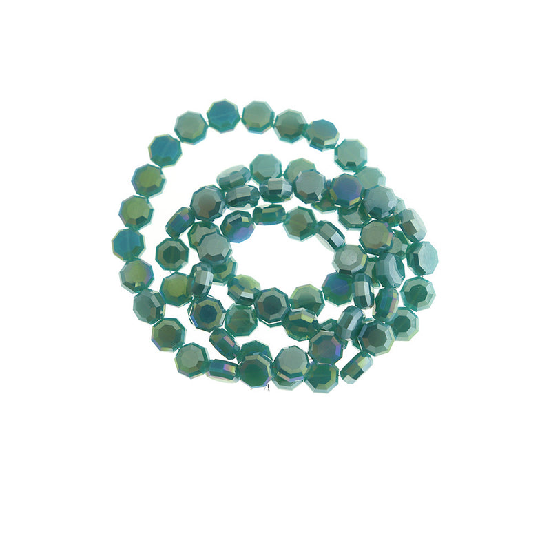 Faceted Glass Beads 7mm - Electroplated Green - 1 Strand 72 Beads - BD1978