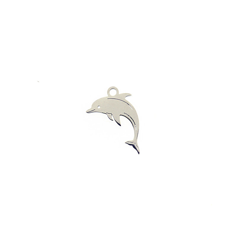 2 Dolphin Silver Tone Stainless Steel Charms 2 Sided - SSP071