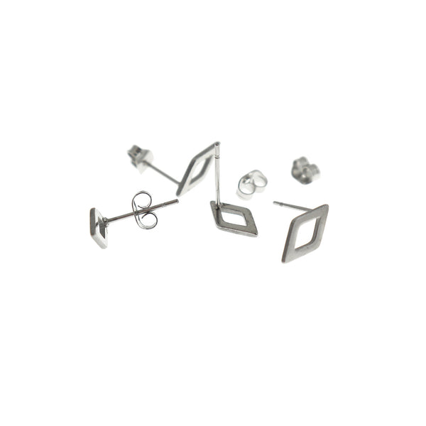 Stainless Steel Earrings - Rhombus Studs - 9mm x 5mm - 1 Pair - Choose Your Tone!