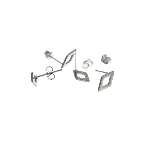 Silver Tone Stainless Steel Earrings - Rhombus Studs - 9mm x 5mm - 2 Pieces 1 Pair - ER985