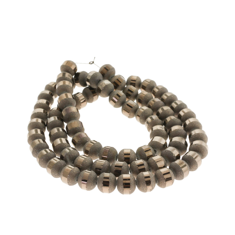Round Glass Beads 8mm - Frosted Metallic Brown - 1 Strand 72 Beads - BD456