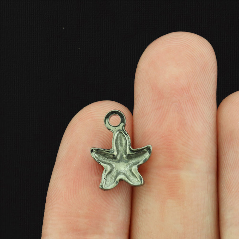 2 Starfish Silver Tone Stainless Steel Charms - SSP063