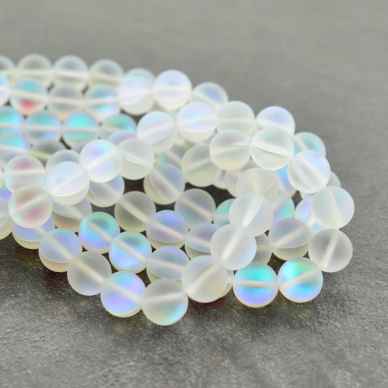 SALE Round Glass Beads 10mm - Frosted Electroplated Imitation Moonstone - 1 Strand 38 Beads - LBD339