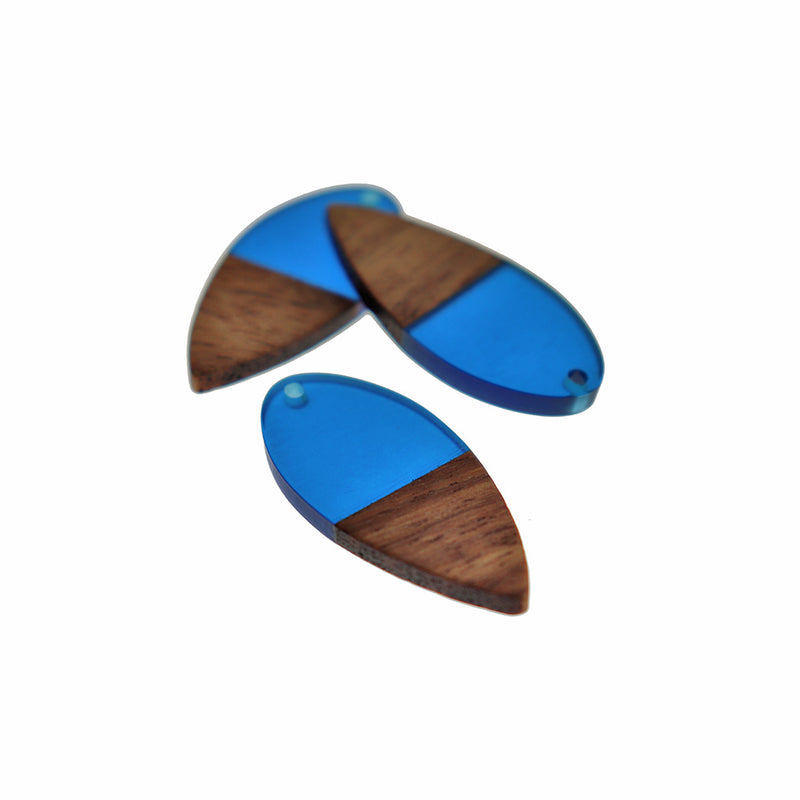 Teardrop Walnut Wood and Resin Charms - Choose Your Color - 38mm